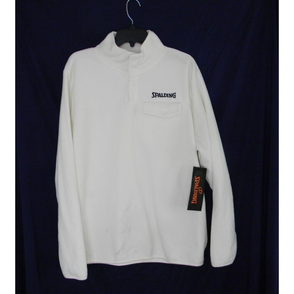 Spalding Pull-over White Fleece Long Sleeve Front Pocket Size Large NWT